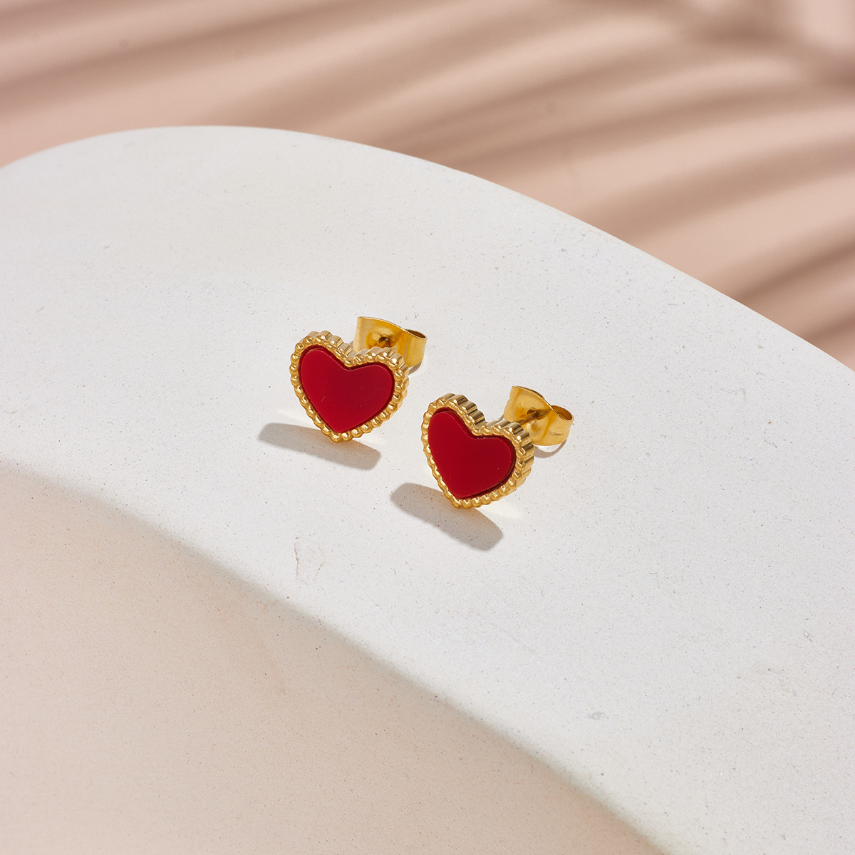 Heart Shape Titanium Steel Stud Earrings For Women, Electroplated Design, 1 Pair, Perfect For Daily Wear 4