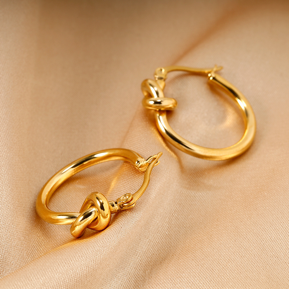 Geometric Waterproof Non Tarnish Earrings For Women In Titanium Steel With 18K Gold Plated PVD Coated Real Gold Plated Finish