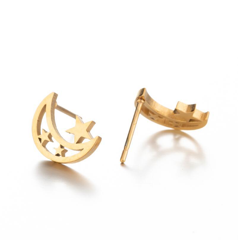 Moon Star Fashion Earrings For Women In Stainless Steel With Waterproof Non Tarnish PVD Coated Real Gold Plated Finish