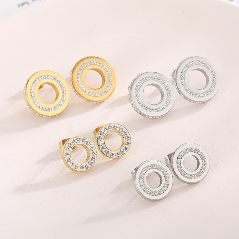 Round Waterproof Non Tarnish Drop Earrings For Women, 18K Gold Plated 304 Stainless Steel With Zircon Inlay, PVD Coated