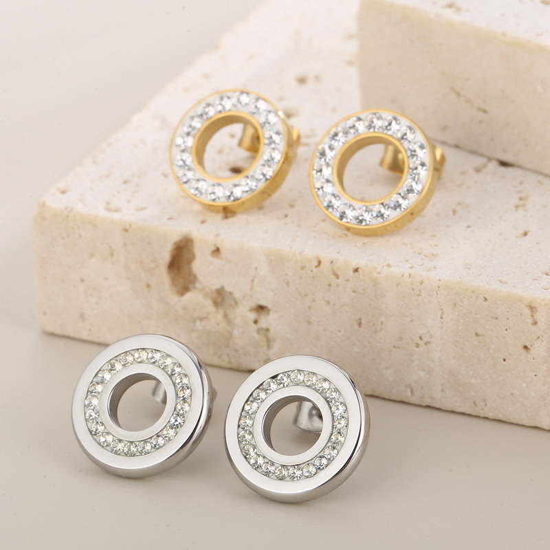 Round Waterproof Non Tarnish Drop Earrings For Women, 18K Gold Plated 304 Stainless Steel With Zircon Inlay, PVD Coated 2