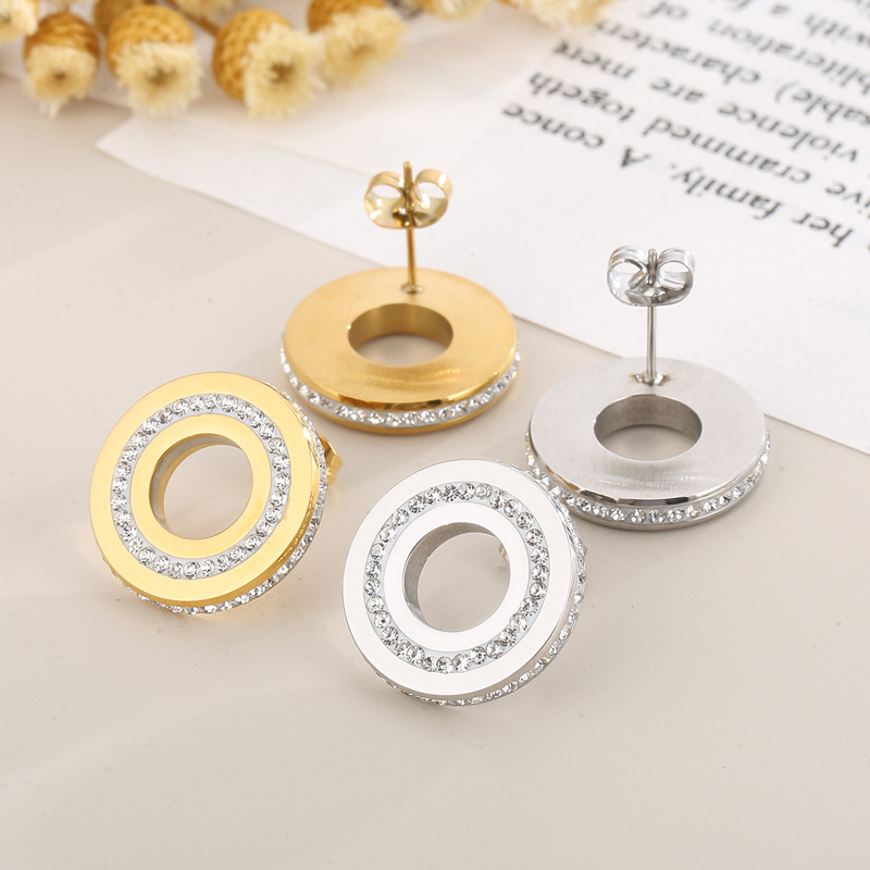 Round Waterproof Non Tarnish Drop Earrings For Women, 18K Gold Plated 304 Stainless Steel With Zircon Inlay, PVD Coated 3