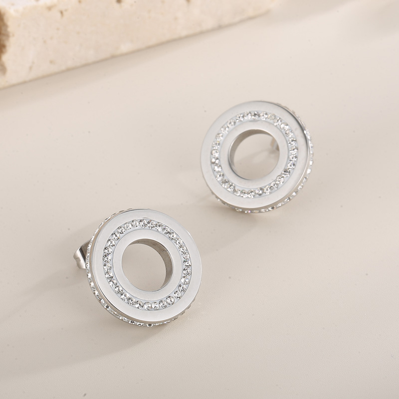Round Waterproof Non Tarnish Drop Earrings For Women, 18K Gold Plated 304 Stainless Steel With Zircon Inlay, PVD Coated 4