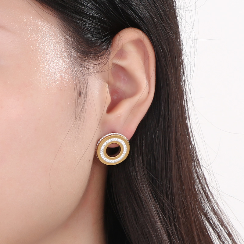 Round Waterproof Non Tarnish Drop Earrings For Women, 18K Gold Plated 304 Stainless Steel With Zircon Inlay, PVD Coated 6