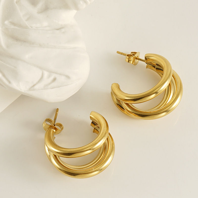 Waterproof Non Tarnish Stainless Steel Earrings For Women, 1 Pair, Featuring 18K Gold Plated Finish