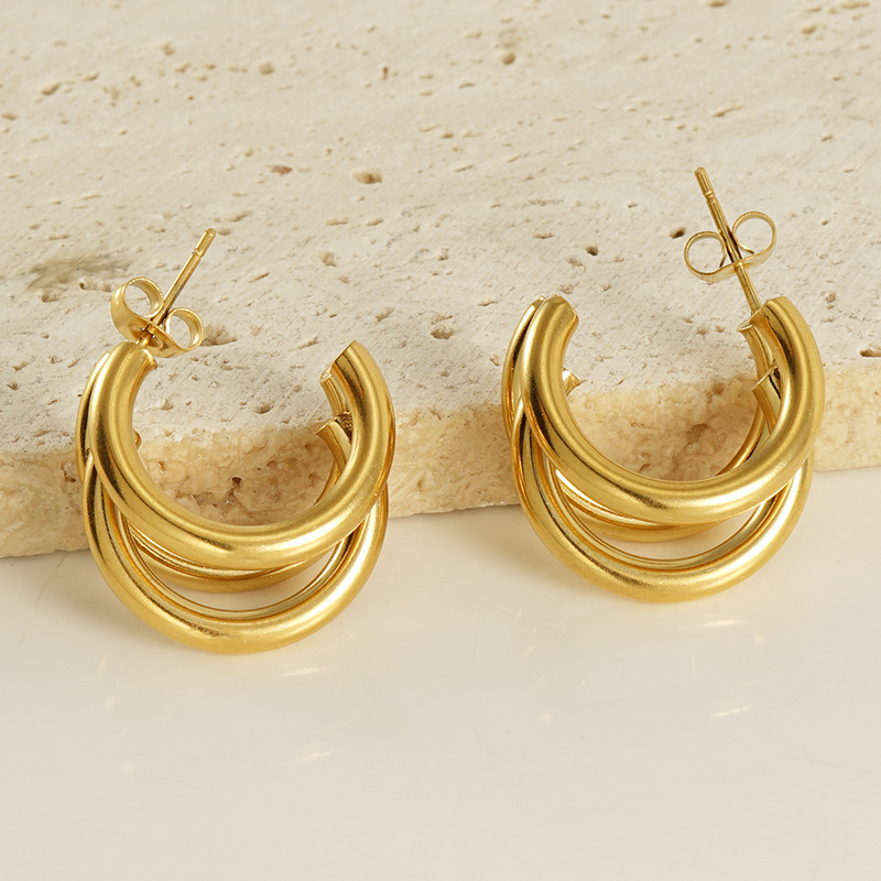 Waterproof Non Tarnish Stainless Steel Earrings For Women, 1 Pair, Featuring 18K Gold Plated Finish 3