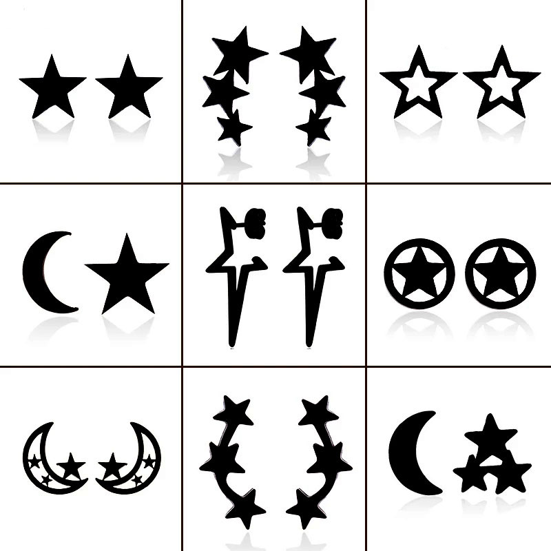Star And Moon Waterproof Non Tarnish Earrings For Women In 316 Stainless Steel With 18K Gold PVD Coating