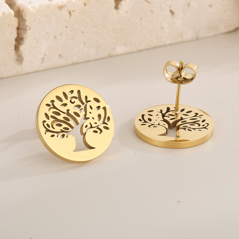 Life Tree Hollow Out Drop Earrings For Women In 304 Stainless Steel With 18K Gold Plated PVD Coating And Stone-Free Inlay 2