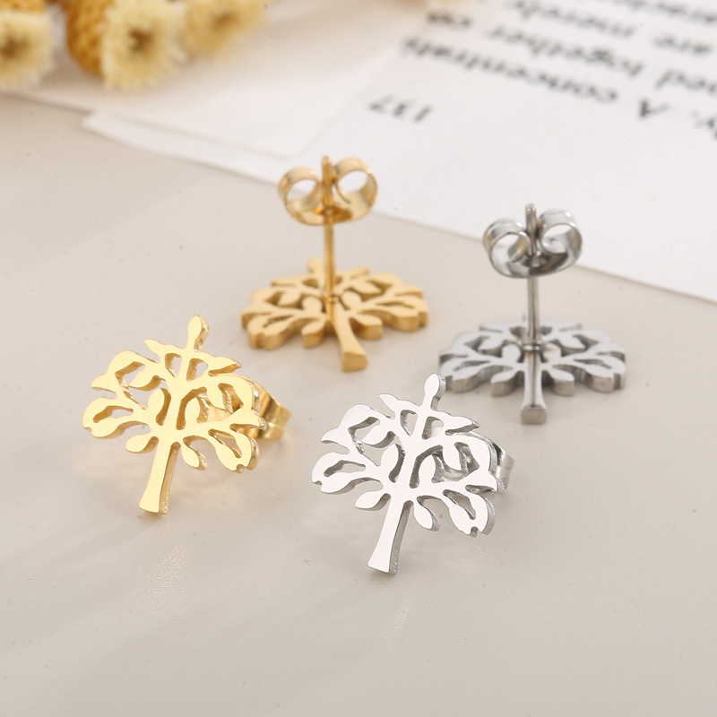 Life Tree Hollow Out Drop Earrings For Women In 304 Stainless Steel With 18K Gold Plated PVD Coating And Stone-Free Inlay 3