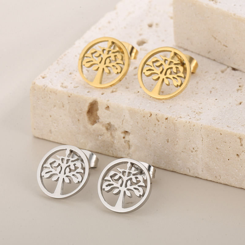Life Tree Hollow Out Drop Earrings For Women In 304 Stainless Steel With 18K Gold Plated PVD Coating And Stone-Free Inlay 4