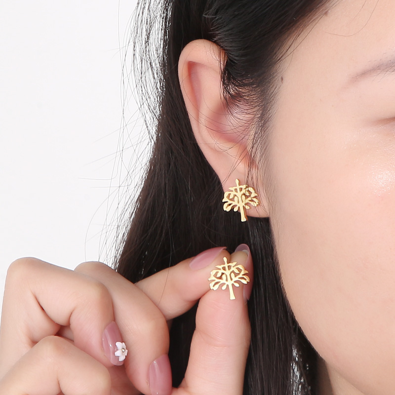 Life Tree Hollow Out Drop Earrings For Women In 304 Stainless Steel With 18K Gold Plated PVD Coating And Stone-Free Inlay 5