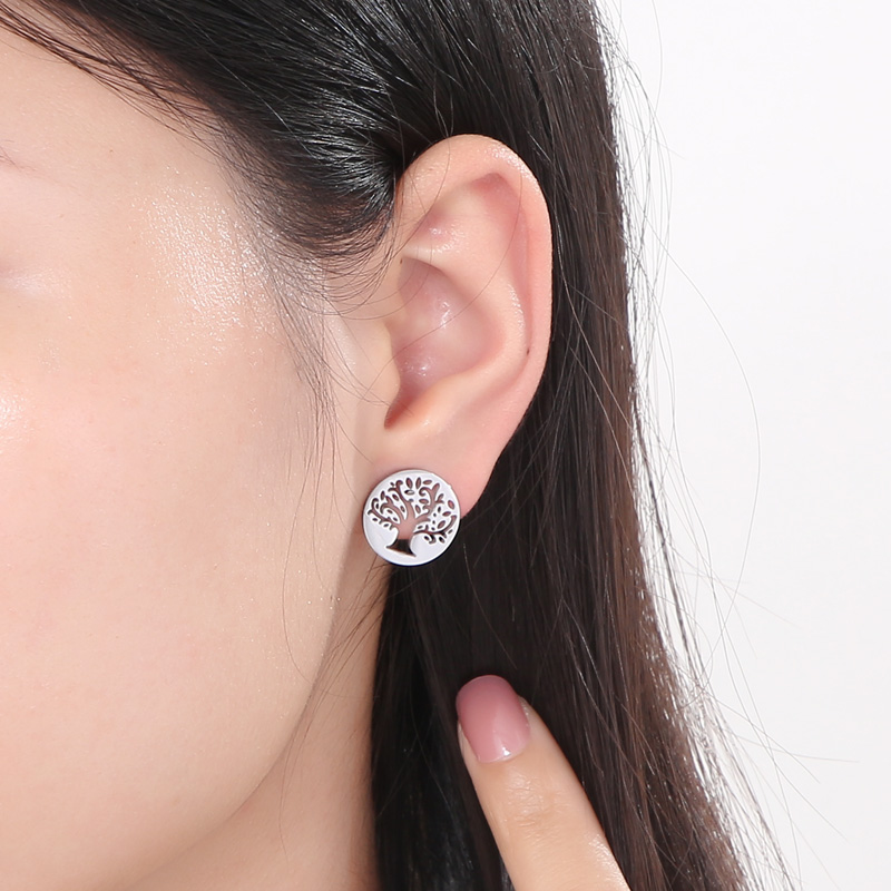 Life Tree Hollow Out Drop Earrings For Women In 304 Stainless Steel With 18K Gold Plated PVD Coating And Stone-Free Inlay 7