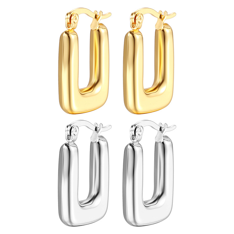 U Shape Drop Earrings For Women In 304 Stainless Steel With Electroplated 18K Real Gold Plating 3