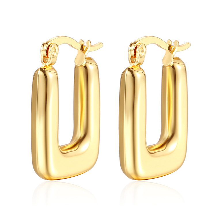 U Shape Drop Earrings For Women In 304 Stainless Steel With Electroplated 18K Real Gold Plating 5
