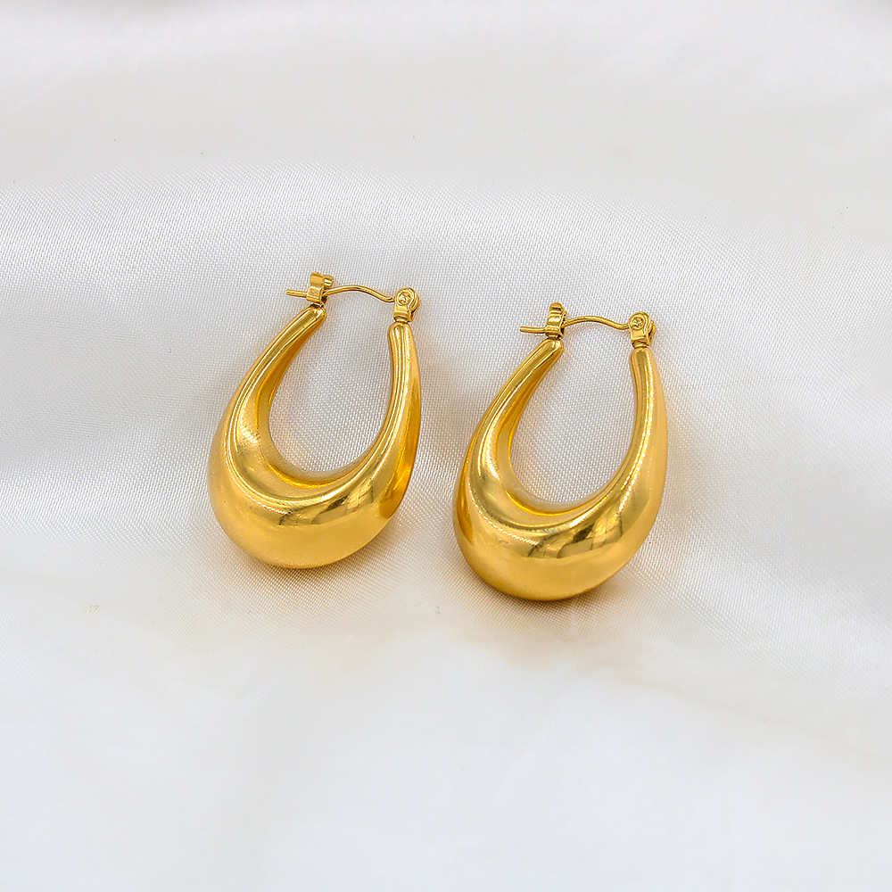 U Shape Drop Earrings For Women Featuring 18K Gold Plated PVD Vacuum Plating And 304 Stainless Steel Posts