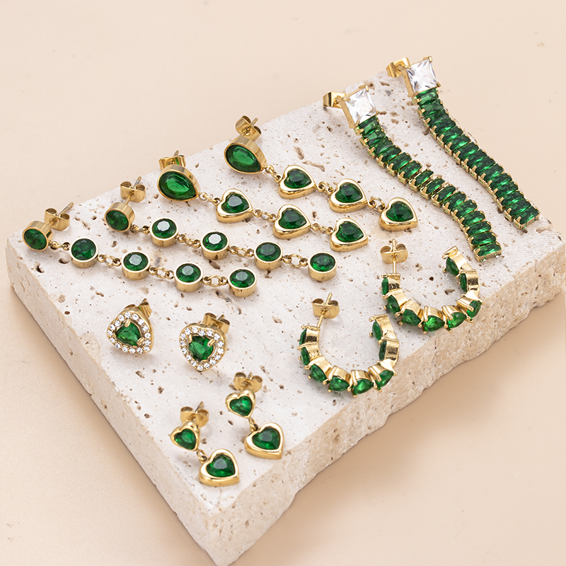 C Shape Drop Earrings For Women Featuring Inlay Design With Zircon And 304 Stainless Steel Studs