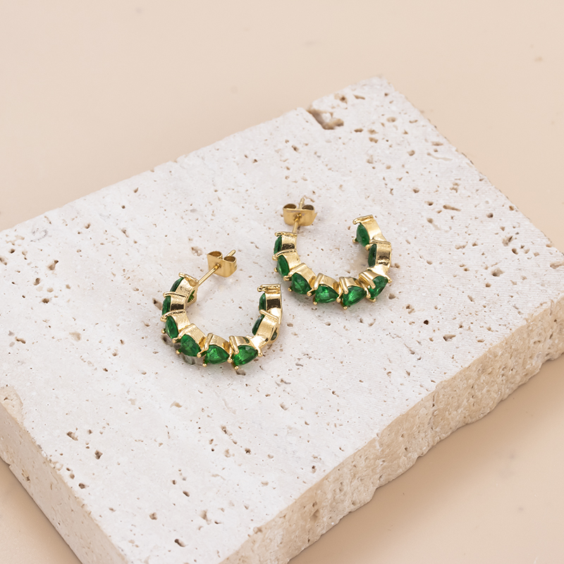 C Shape Drop Earrings For Women Featuring Inlay Design With Zircon And 304 Stainless Steel Studs 4