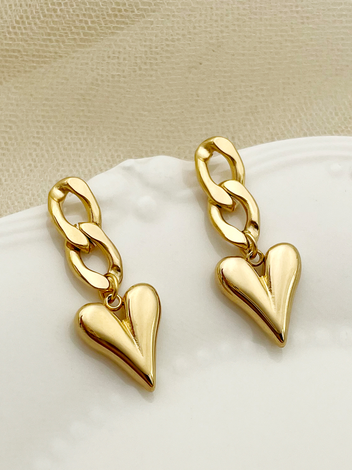 Heart Shape Drop Earrings For Women, Waterproof Non Tarnish 304 Stainless Steel With Real Gold Plated PVD Coating