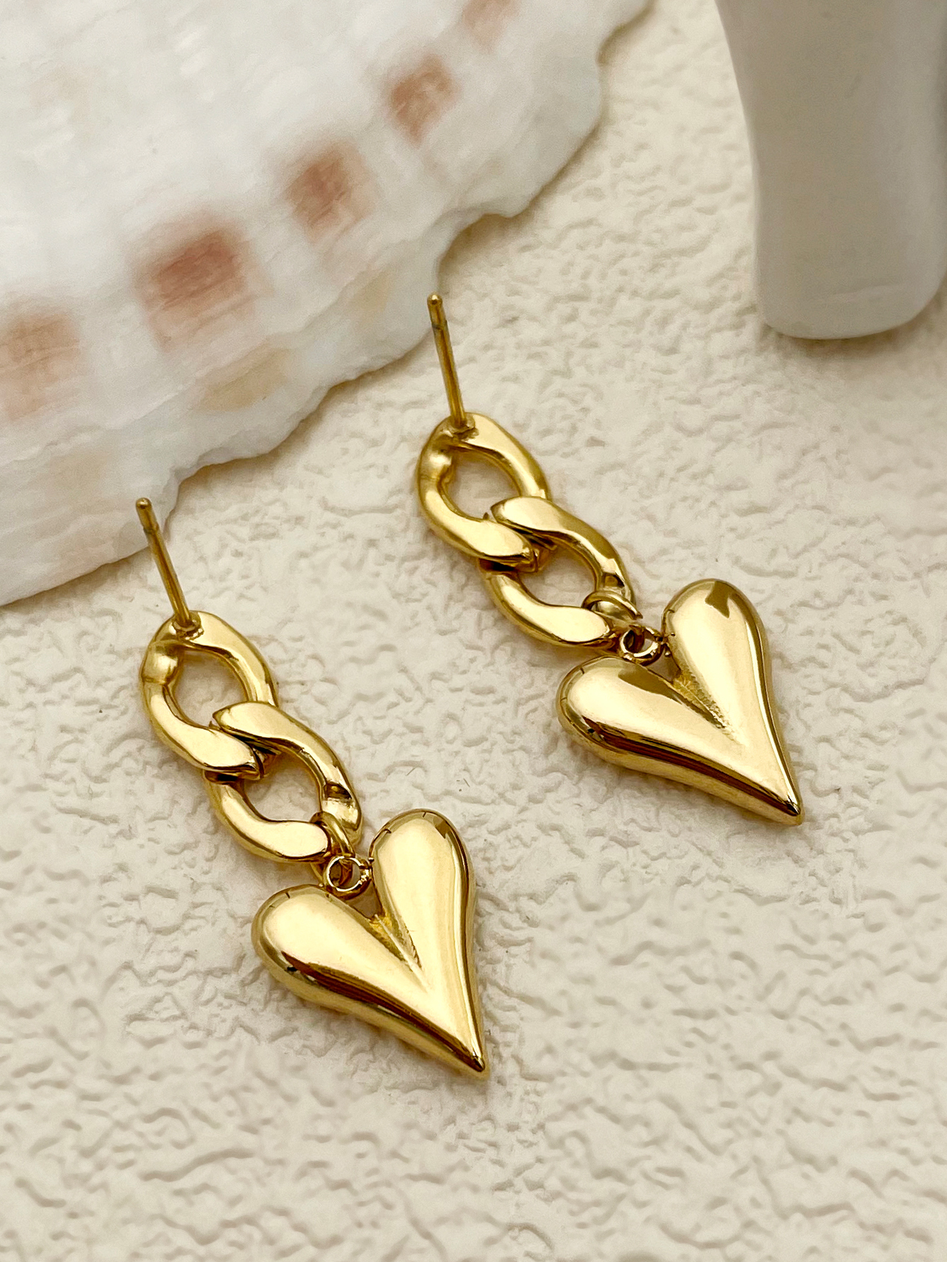 Heart Shape Drop Earrings For Women, Waterproof Non Tarnish 304 Stainless Steel With Real Gold Plated PVD Coating 2