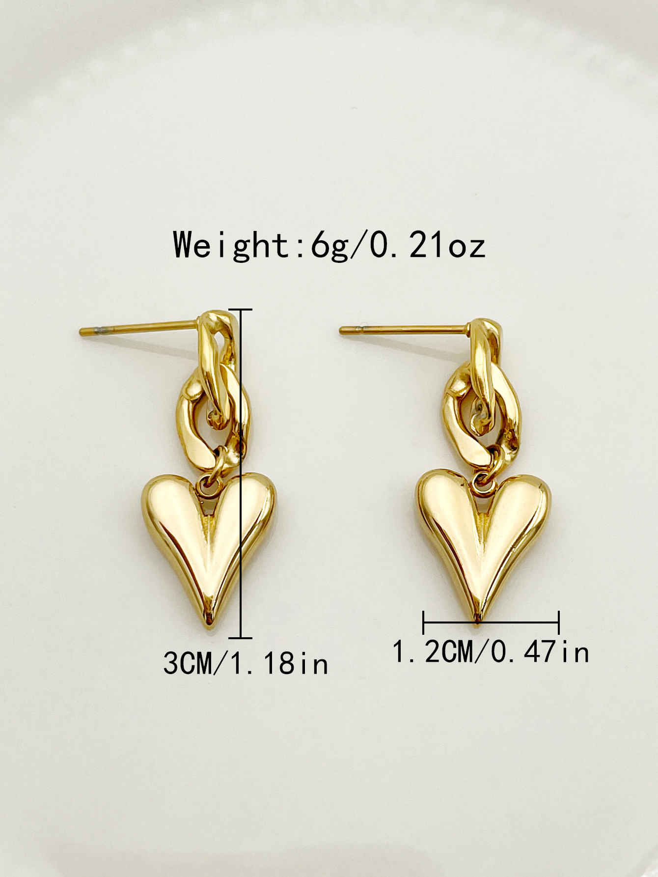 Heart Shape Drop Earrings For Women, Waterproof Non Tarnish 304 Stainless Steel With Real Gold Plated PVD Coating 3