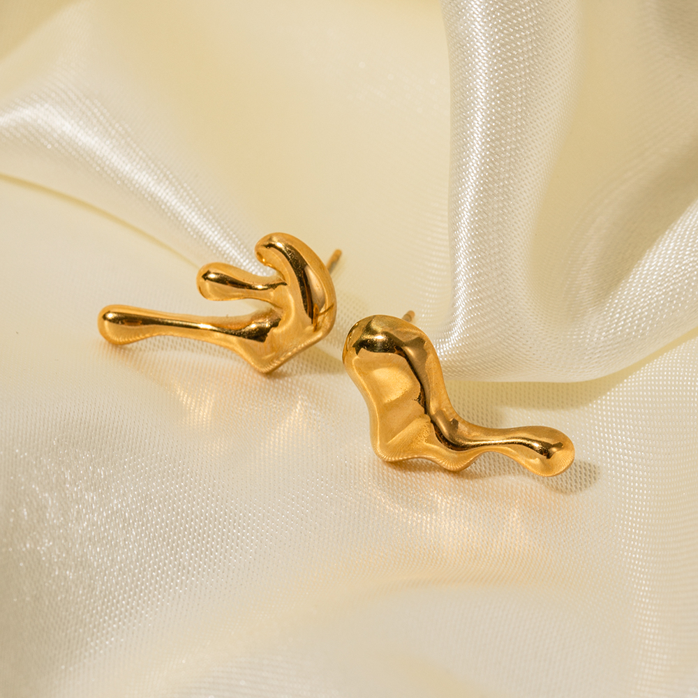 Asymmetrical Earrings For Women Featuring 18K Gold Plated 304 Stainless Steel With PVD Coated Titanium Steel Inlay 3