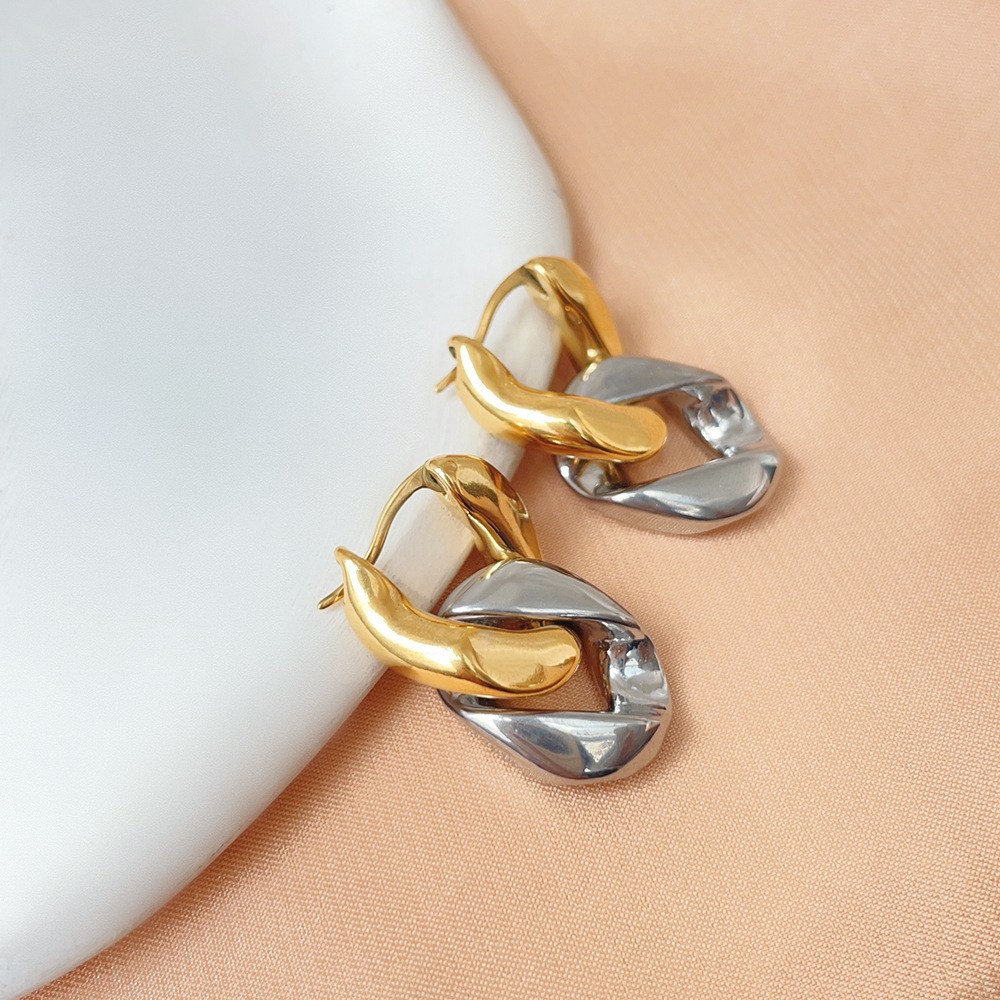 Geometric Drop Earrings For Women In Titanium Steel Featuring Gold Plated Design With Plating Material Detail