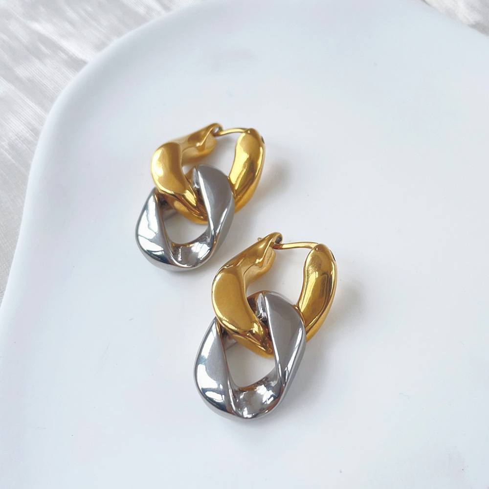 Geometric Drop Earrings For Women In Titanium Steel Featuring Gold Plated Design With Plating Material Detail 2