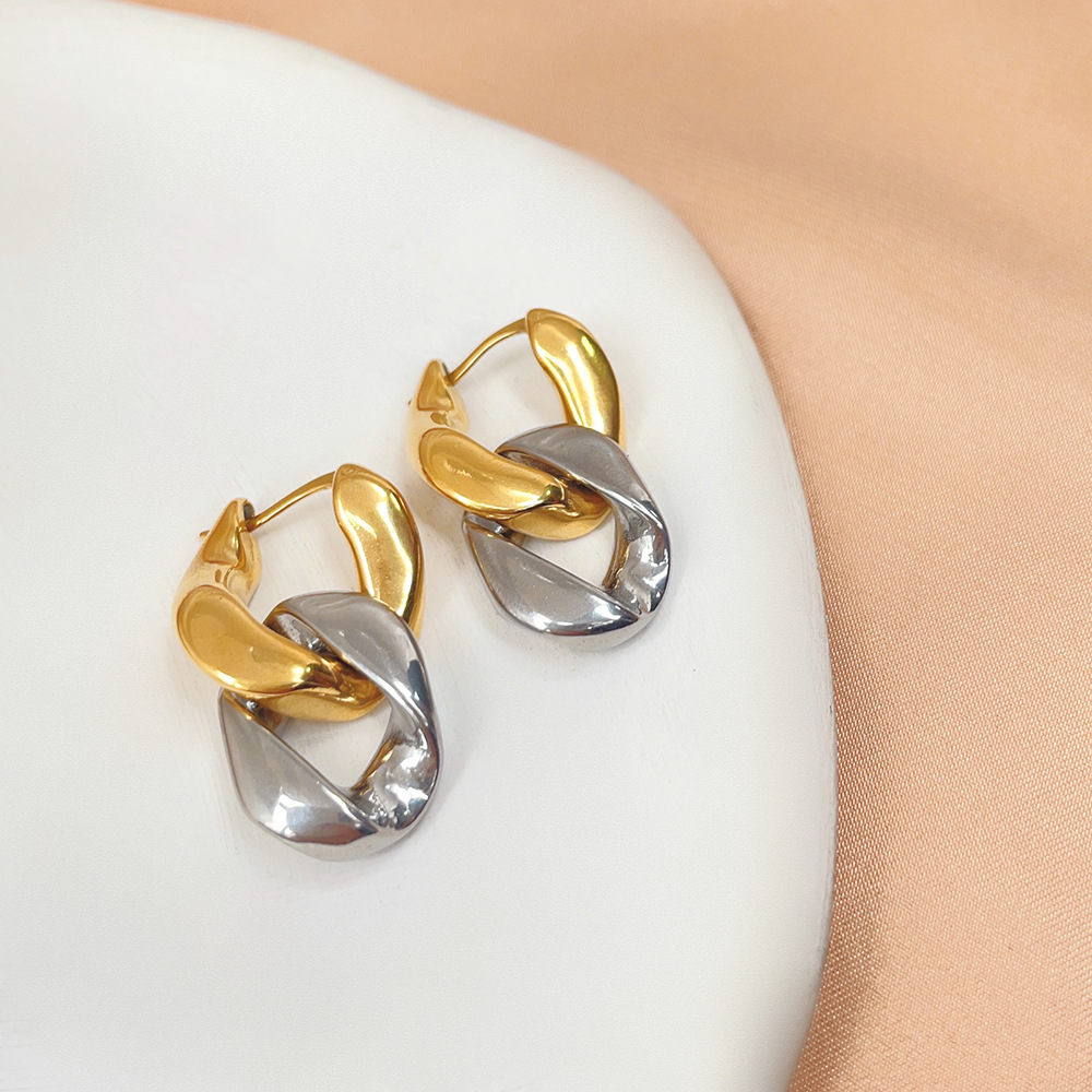 Geometric Drop Earrings For Women In Titanium Steel Featuring Gold Plated Design With Plating Material Detail 3