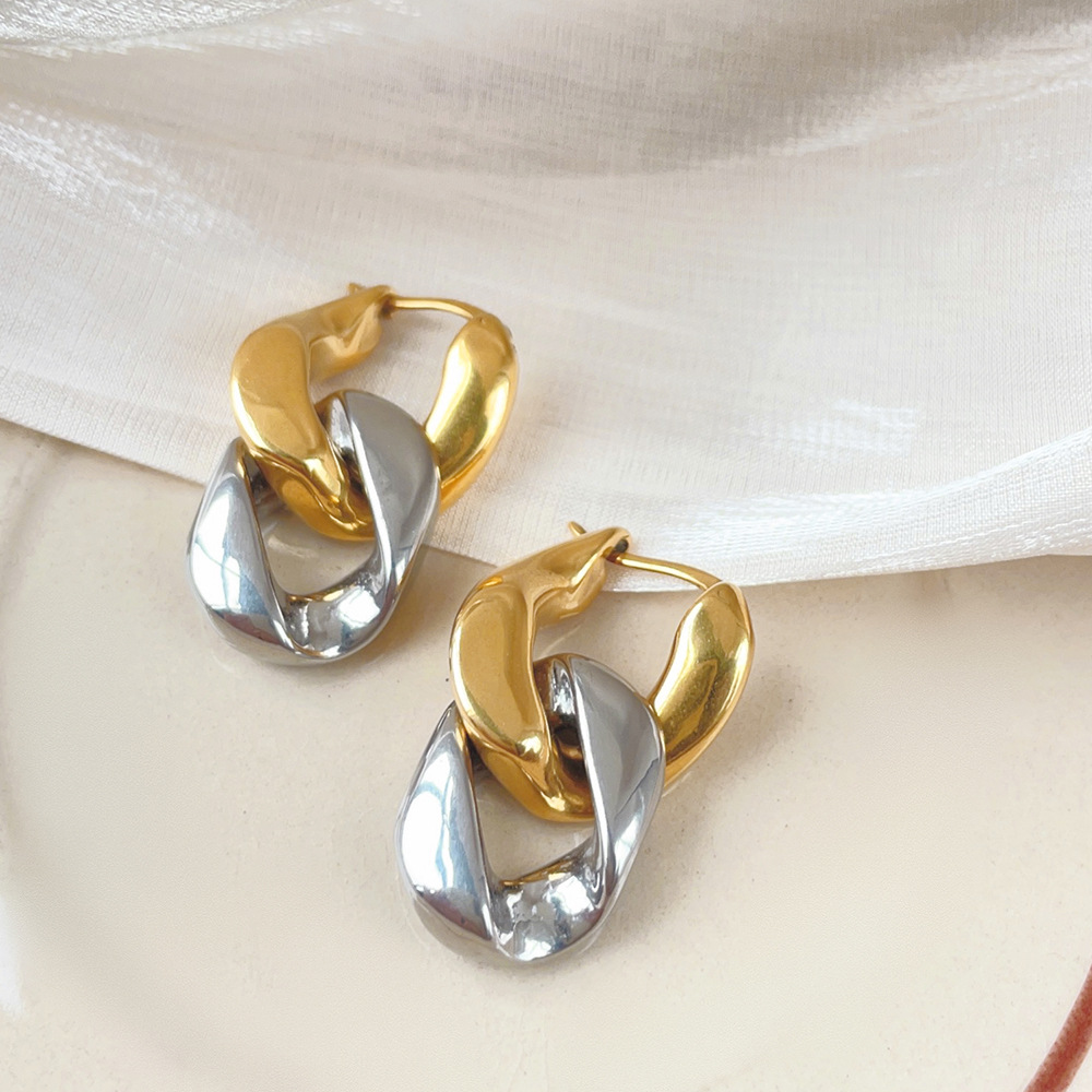 Geometric Drop Earrings For Women In Titanium Steel Featuring Gold Plated Design With Plating Material Detail 4