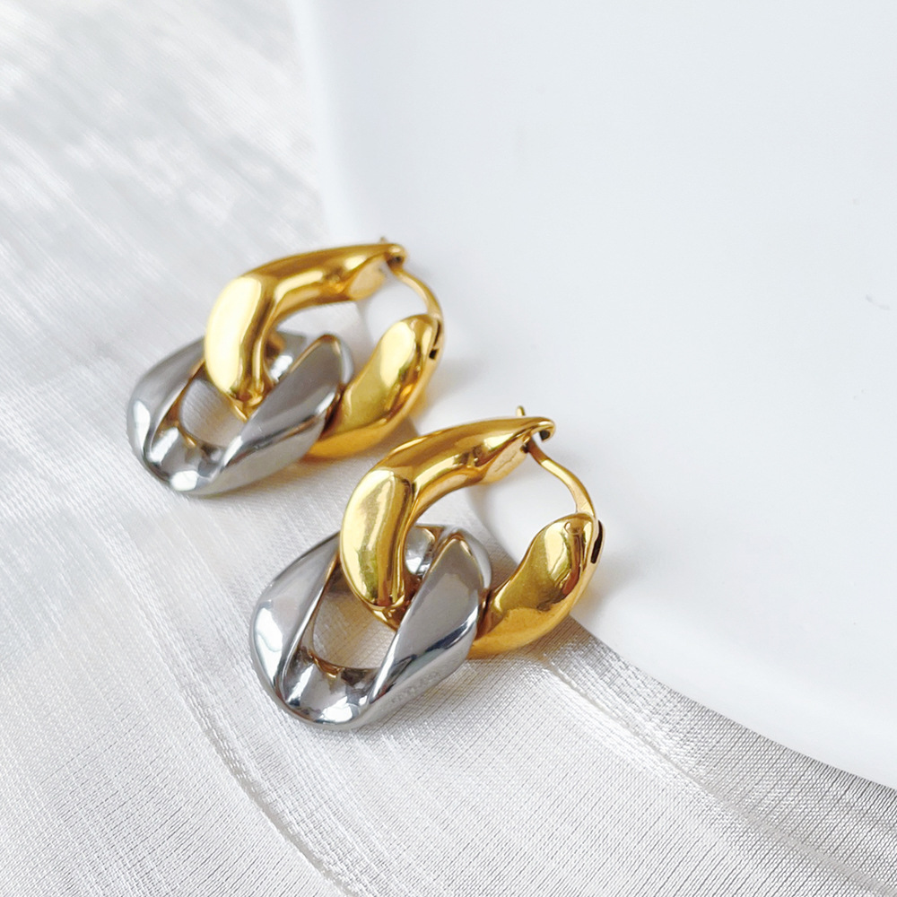 Geometric Drop Earrings For Women In Titanium Steel Featuring Gold Plated Design With Plating Material Detail 5