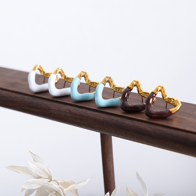 Heart Shape Stud Earrings With Enamel Design, Titanium Steel And 304 Stainless Steel Posts, 18K Gold Plated For Women 4