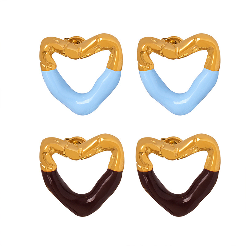 Heart Shape Stud Earrings With Enamel Design, Titanium Steel And 304 Stainless Steel Posts, 18K Gold Plated For Women 5