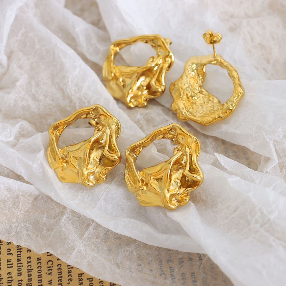 Waterproof Non Tarnish Asymmetric Earrings For Women In 304 Stainless Steel With Real Gold Plated PVD Coating