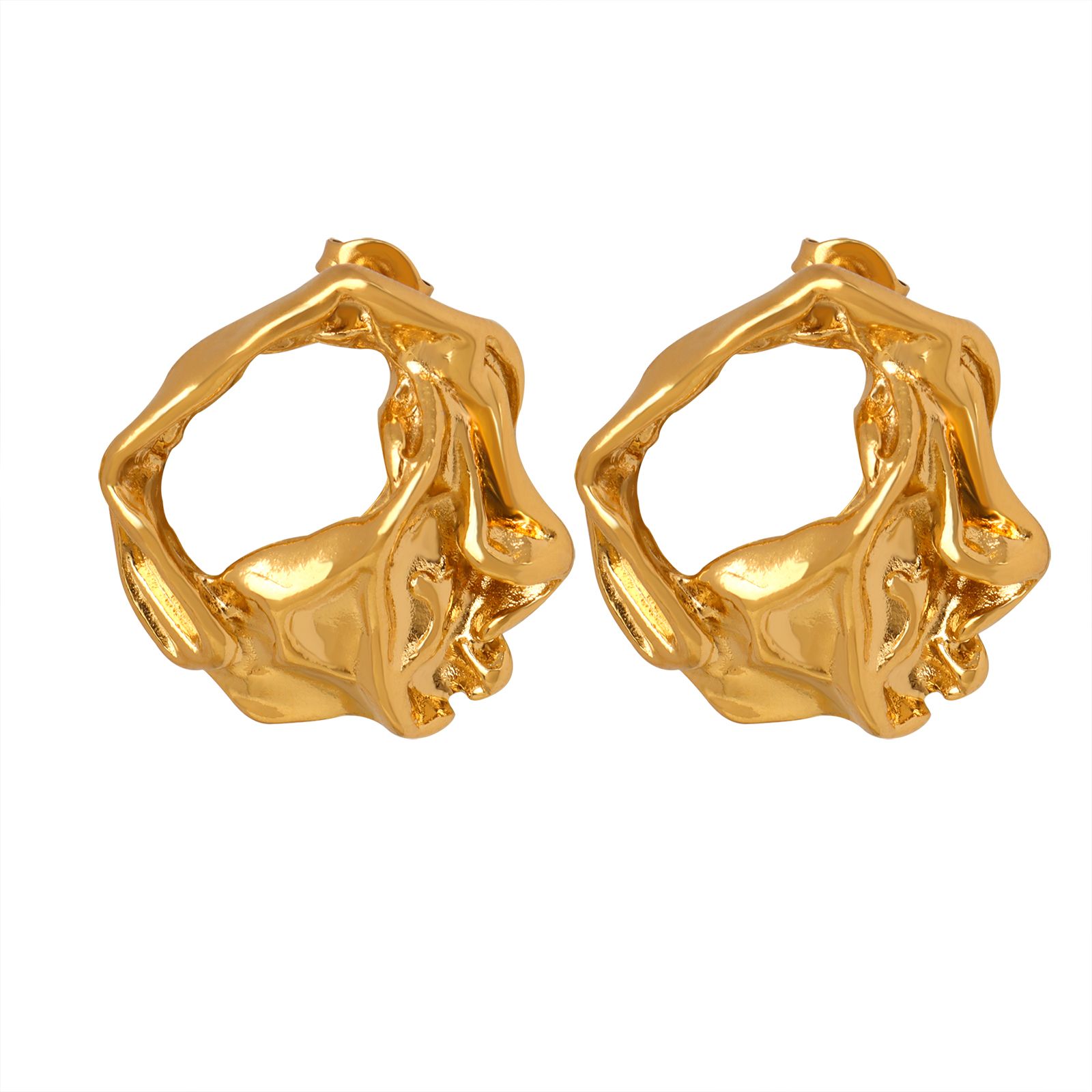 Waterproof Non Tarnish Asymmetric Earrings For Women In 304 Stainless Steel With Real Gold Plated PVD Coating 2