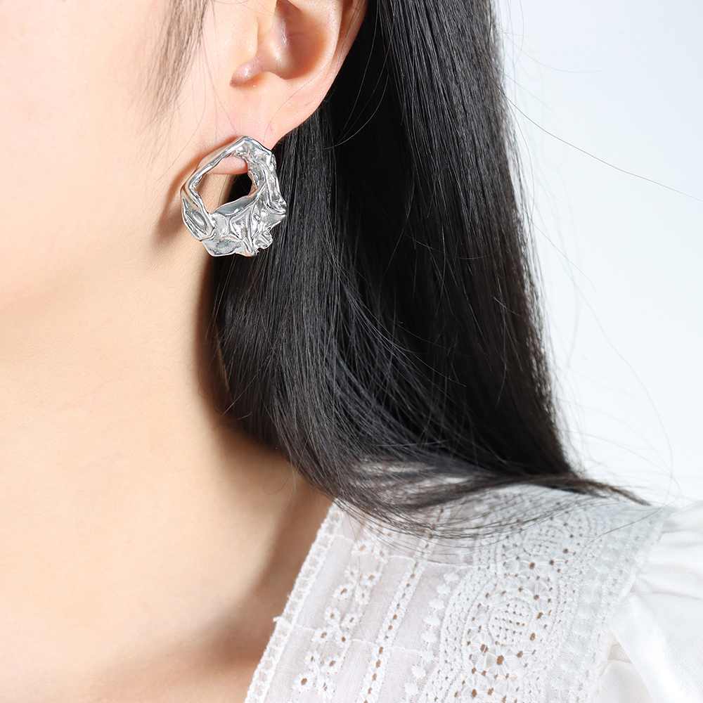 Waterproof Non Tarnish Asymmetric Earrings For Women In 304 Stainless Steel With Real Gold Plated PVD Coating 7