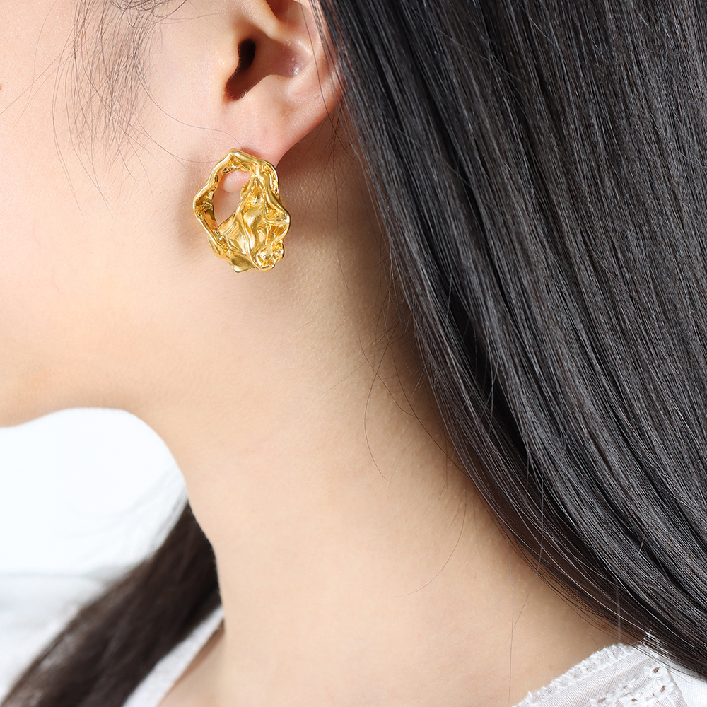 Waterproof Non Tarnish Asymmetric Earrings For Women In 304 Stainless Steel With Real Gold Plated PVD Coating 9