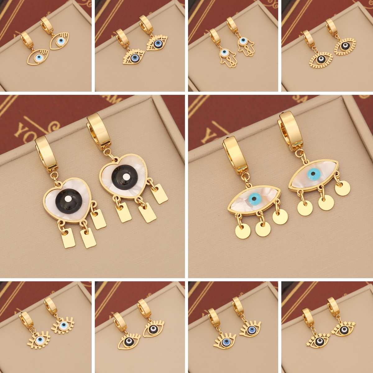 Devil's Eye Waterproof Non Tarnish Drop Earrings For Women, 18K Gold PVD Coated 304 Stainless Steel With Stone-Free Inlay