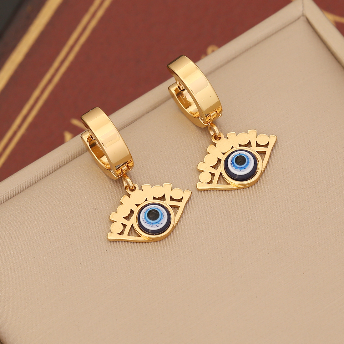 Devil's Eye Waterproof Non Tarnish Drop Earrings For Women, 18K Gold PVD Coated 304 Stainless Steel With Stone-Free Inlay 2