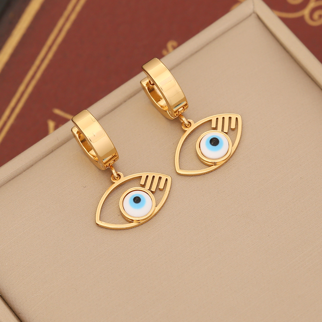 Devil's Eye Waterproof Non Tarnish Drop Earrings For Women, 18K Gold PVD Coated 304 Stainless Steel With Stone-Free Inlay 3
