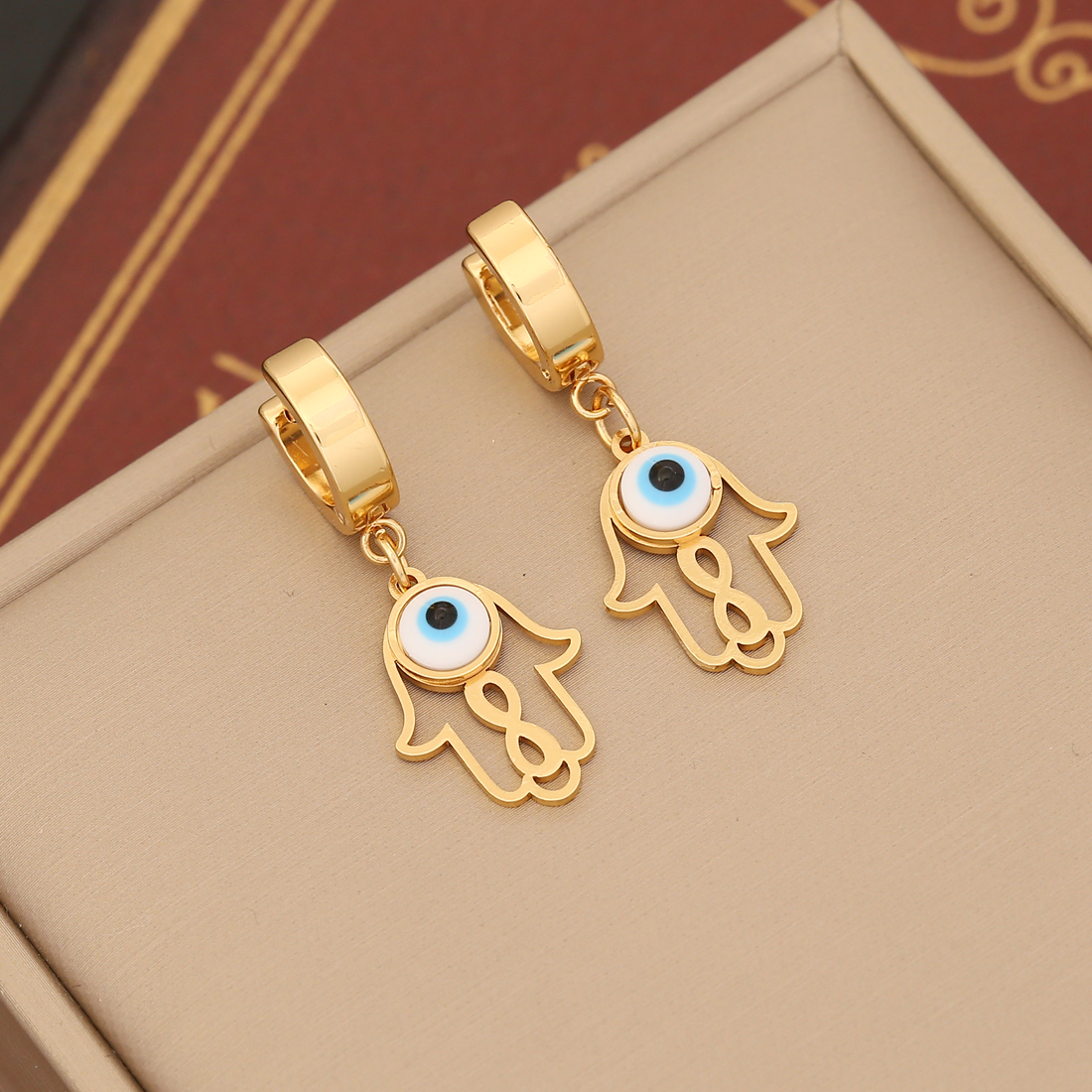 Devil's Eye Waterproof Non Tarnish Drop Earrings For Women, 18K Gold PVD Coated 304 Stainless Steel With Stone-Free Inlay 4