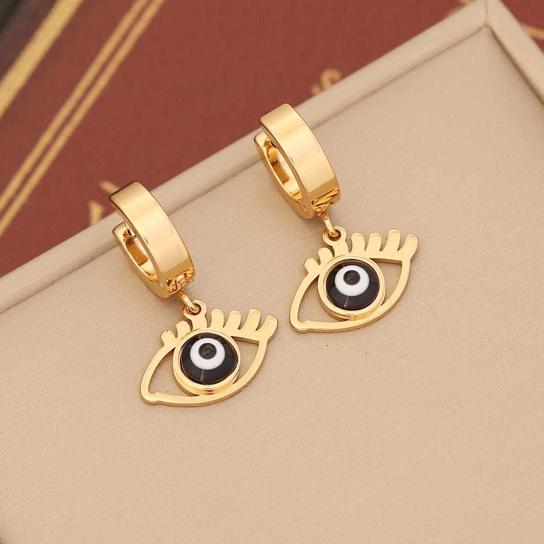 Devil's Eye Waterproof Non Tarnish Drop Earrings For Women, 18K Gold PVD Coated 304 Stainless Steel With Stone-Free Inlay 5