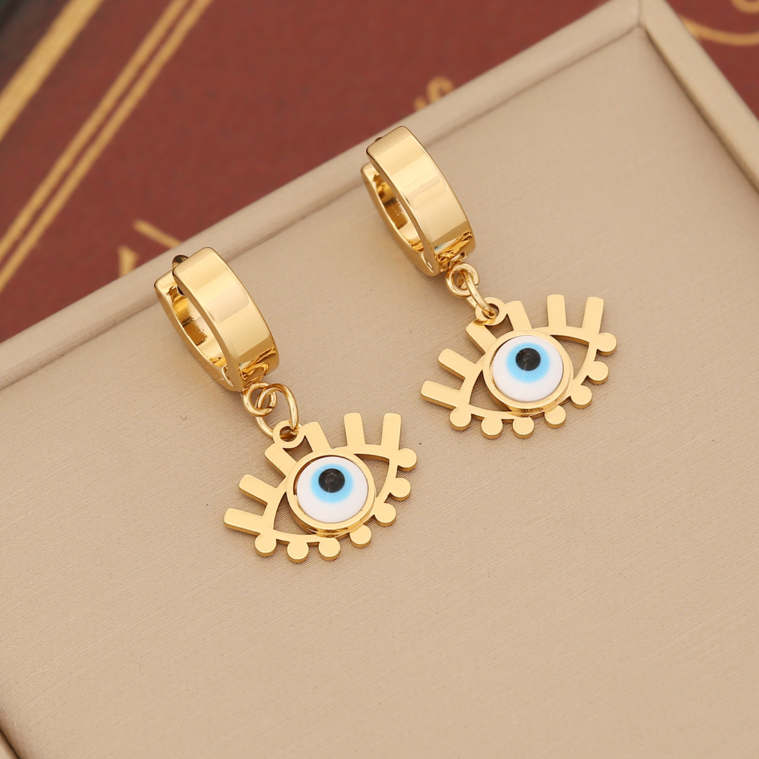 Devil's Eye Waterproof Non Tarnish Drop Earrings For Women, 18K Gold PVD Coated 304 Stainless Steel With Stone-Free Inlay 6