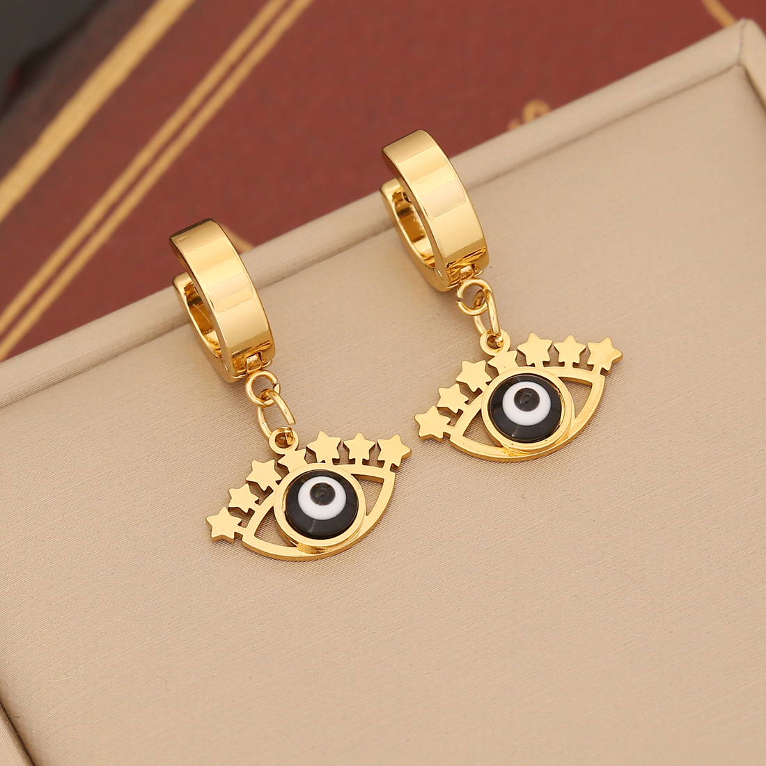 Devil's Eye Waterproof Non Tarnish Drop Earrings For Women, 18K Gold PVD Coated 304 Stainless Steel With Stone-Free Inlay 7