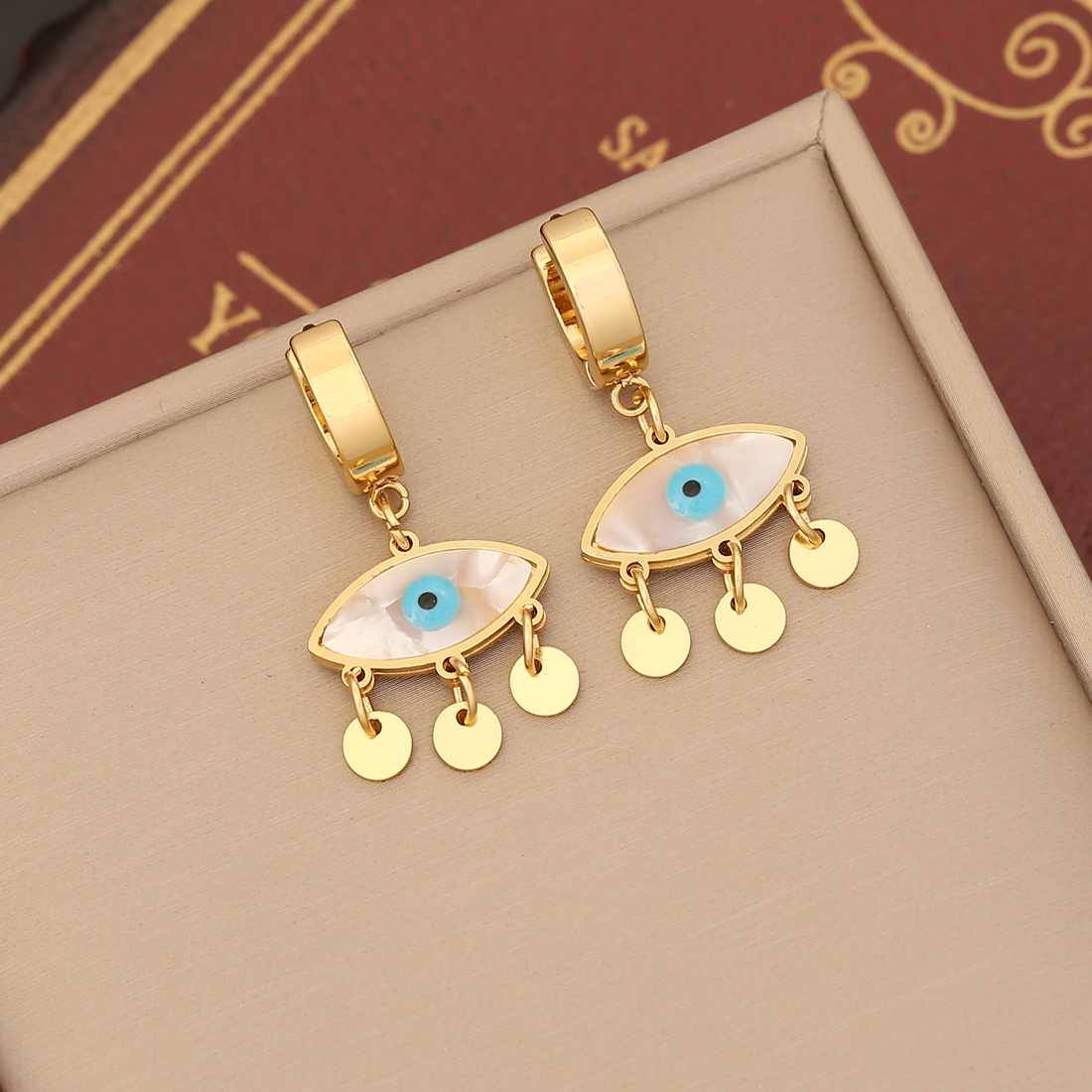 Devil's Eye Waterproof Non Tarnish Drop Earrings For Women, 18K Gold PVD Coated 304 Stainless Steel With Stone-Free Inlay 9