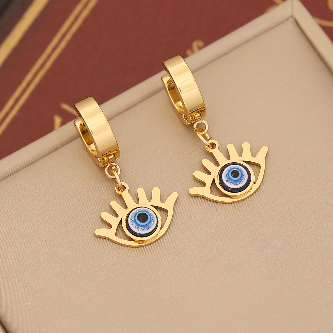 Devil's Eye Waterproof Non Tarnish Drop Earrings For Women, 18K Gold PVD Coated 304 Stainless Steel With Stone-Free Inlay 10