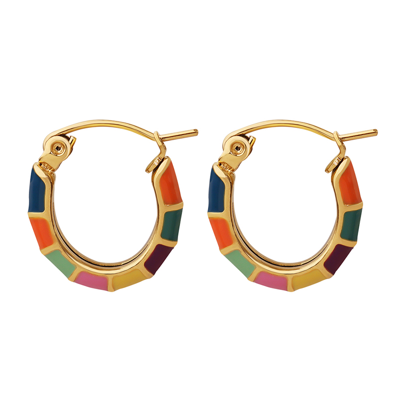 Round Hoop Earrings For Women In 18K Gold Plated 304 Stainless Steel With PVD Vacuum Plating And Titanium Steel Inlay 2