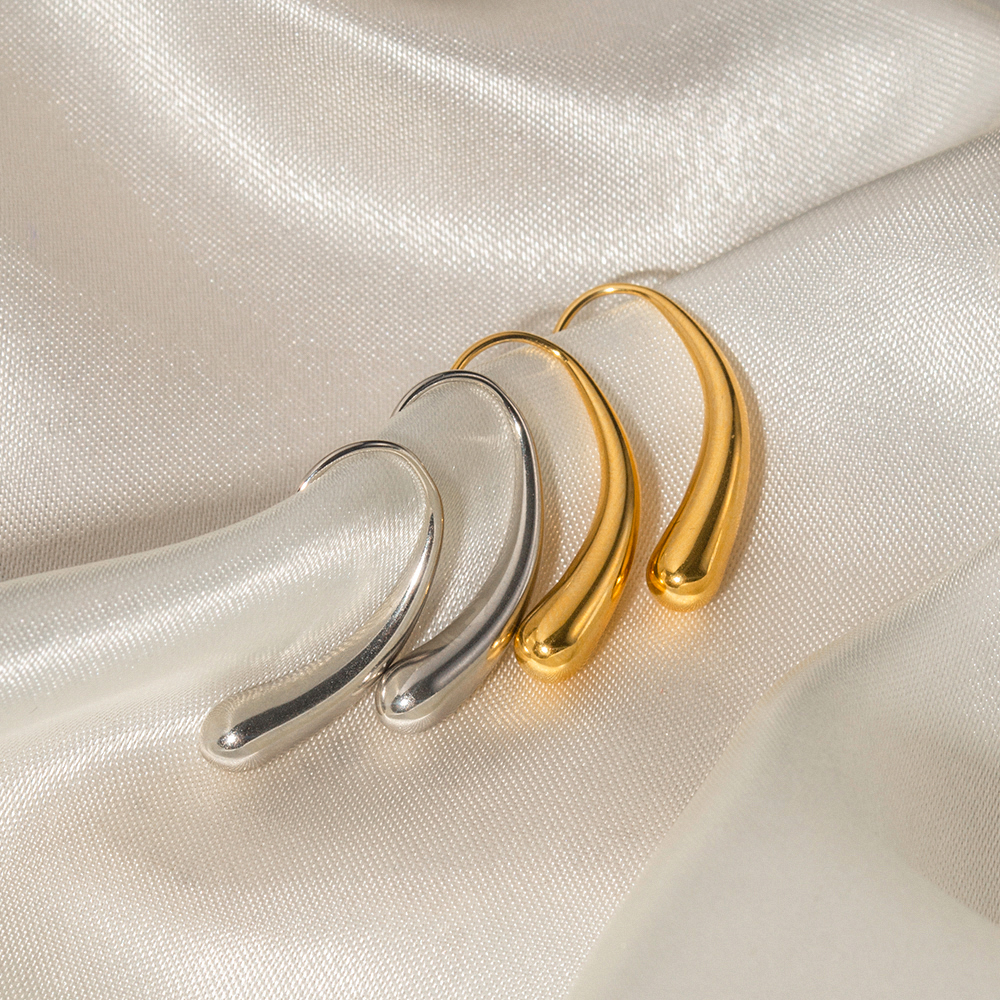 Water Droplets Electroplated Drop Earrings For Women In 304 Stainless Steel With 16K Real Gold PVD Coating And Titanium Steel Inlay