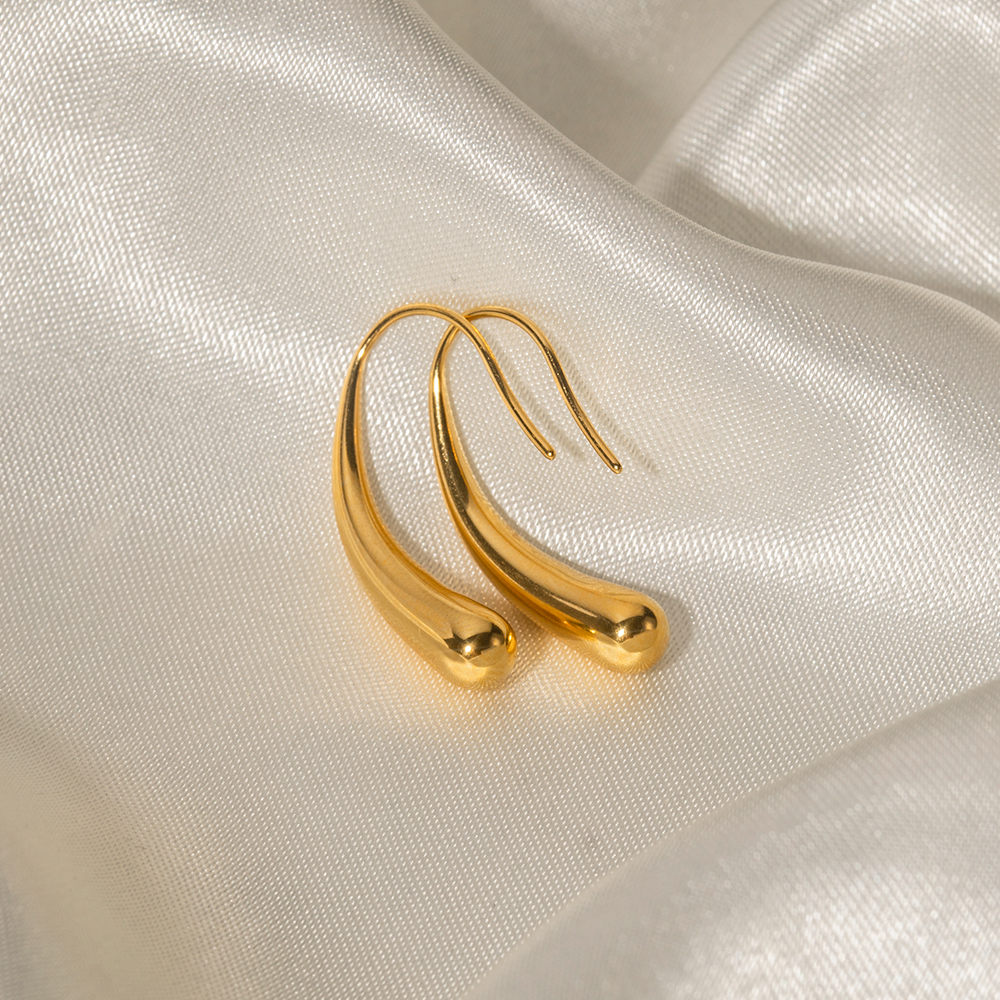 Water Droplets Electroplated Drop Earrings For Women In 304 Stainless Steel With 16K Real Gold PVD Coating And Titanium Steel Inlay 4