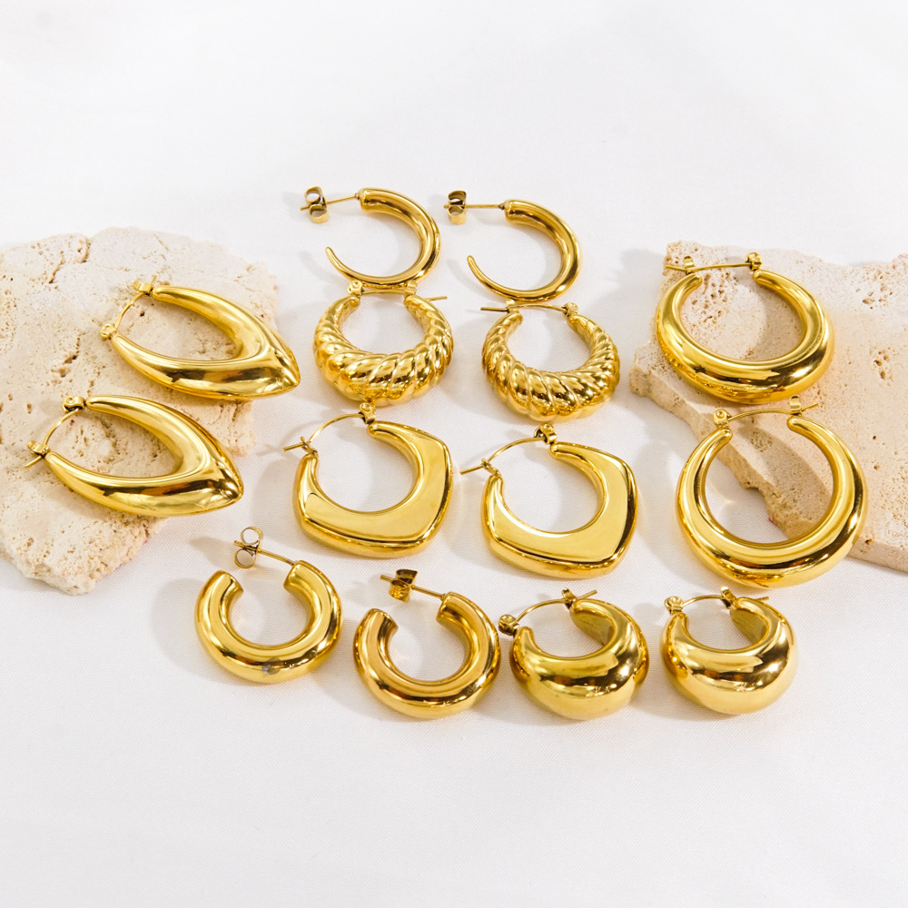 C Shape Earrings For Women, Waterproof Non Tarnish 304 Stainless Steel With 18K Gold Plated PVD Coated 14K Gold
