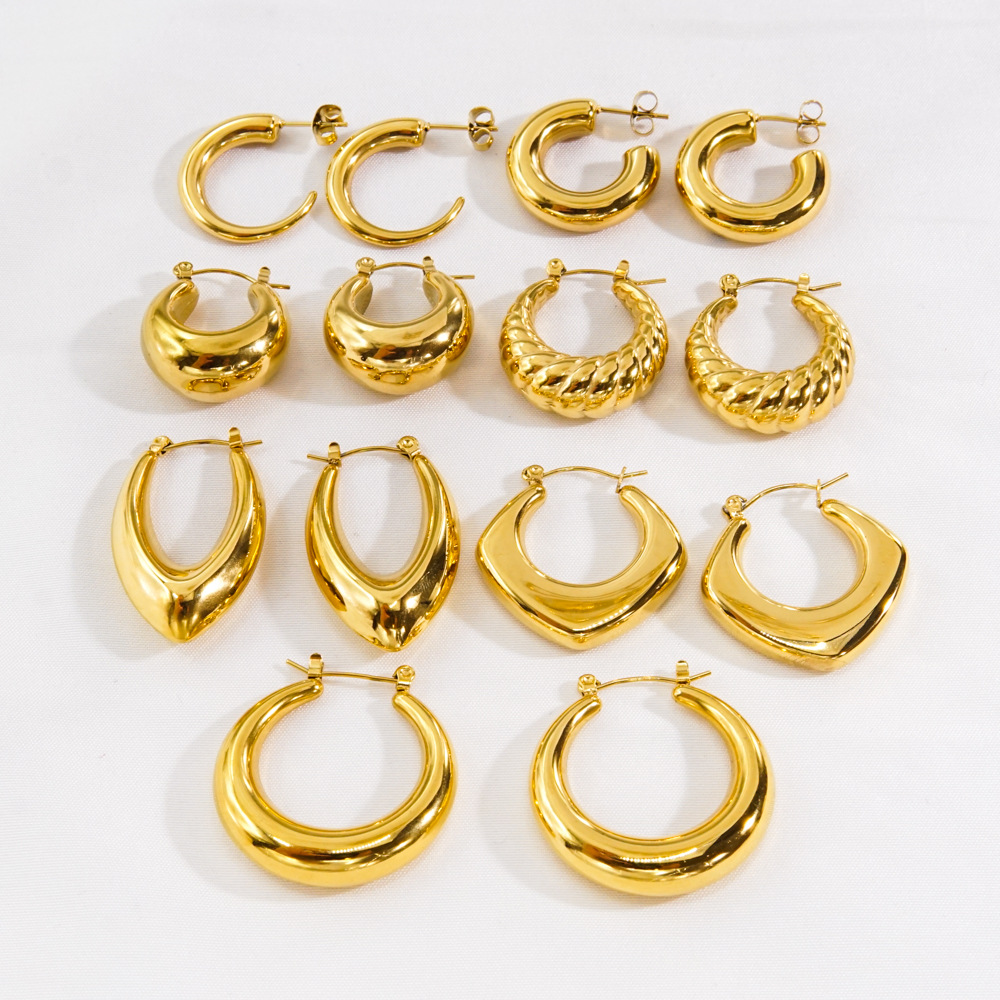 C Shape Earrings For Women, Waterproof Non Tarnish 304 Stainless Steel With 18K Gold Plated PVD Coated 14K Gold 2